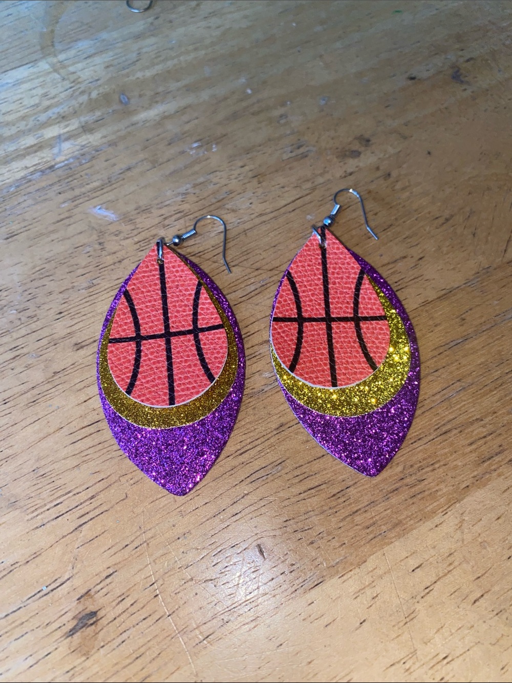 Sparkle Basketball Drop Earrings - Purple, Gold,